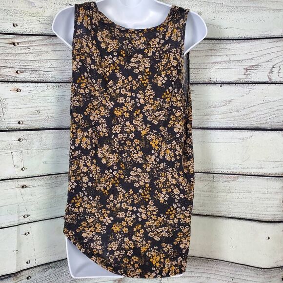 Maurices 24/7 Black Yellow Floral Knot Front Tank Top Women’s Large - Picture 3 of 5